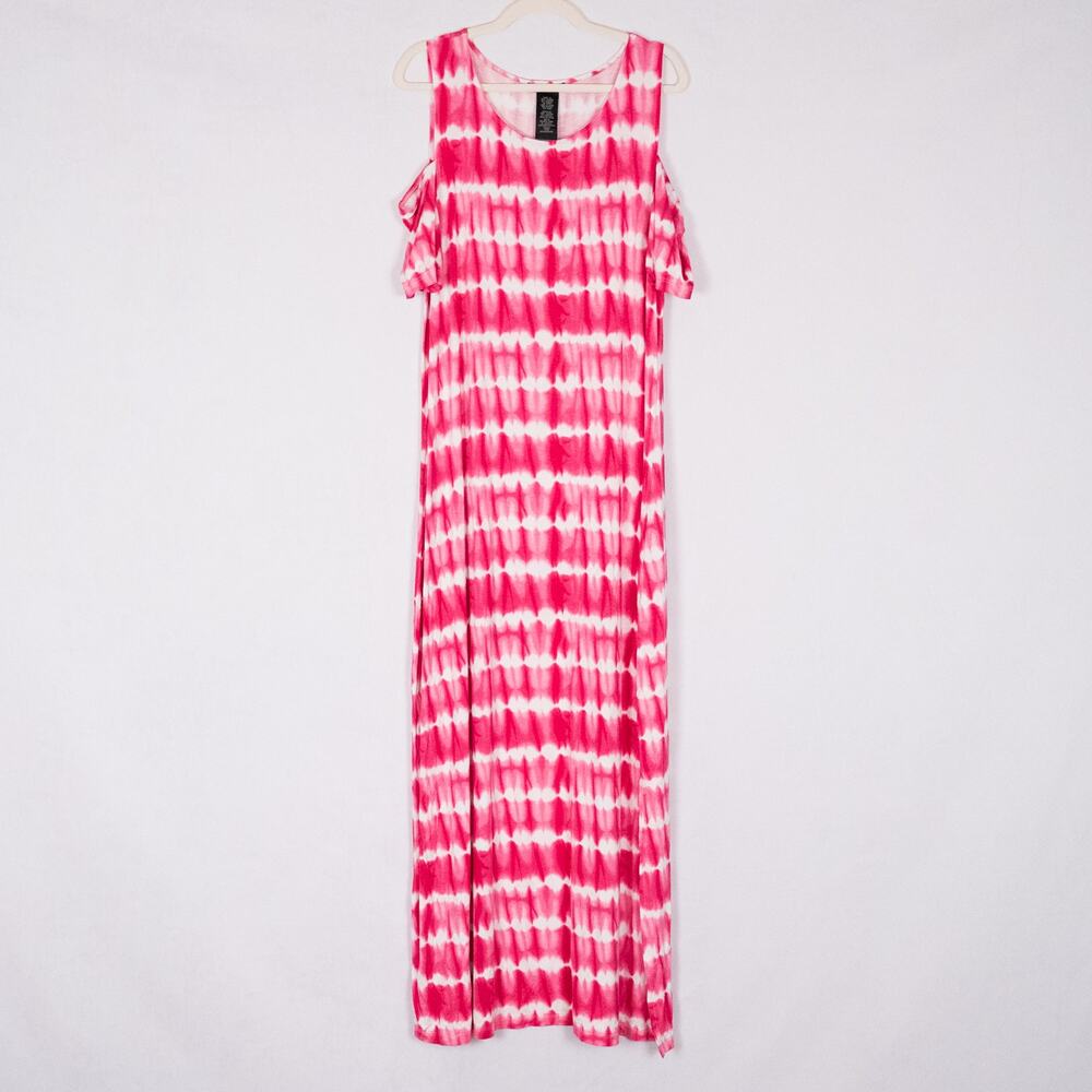Design History Cold-Shoulder Maxi Dress Size XL Lotus Pink Tie-Dye Coastal Beach